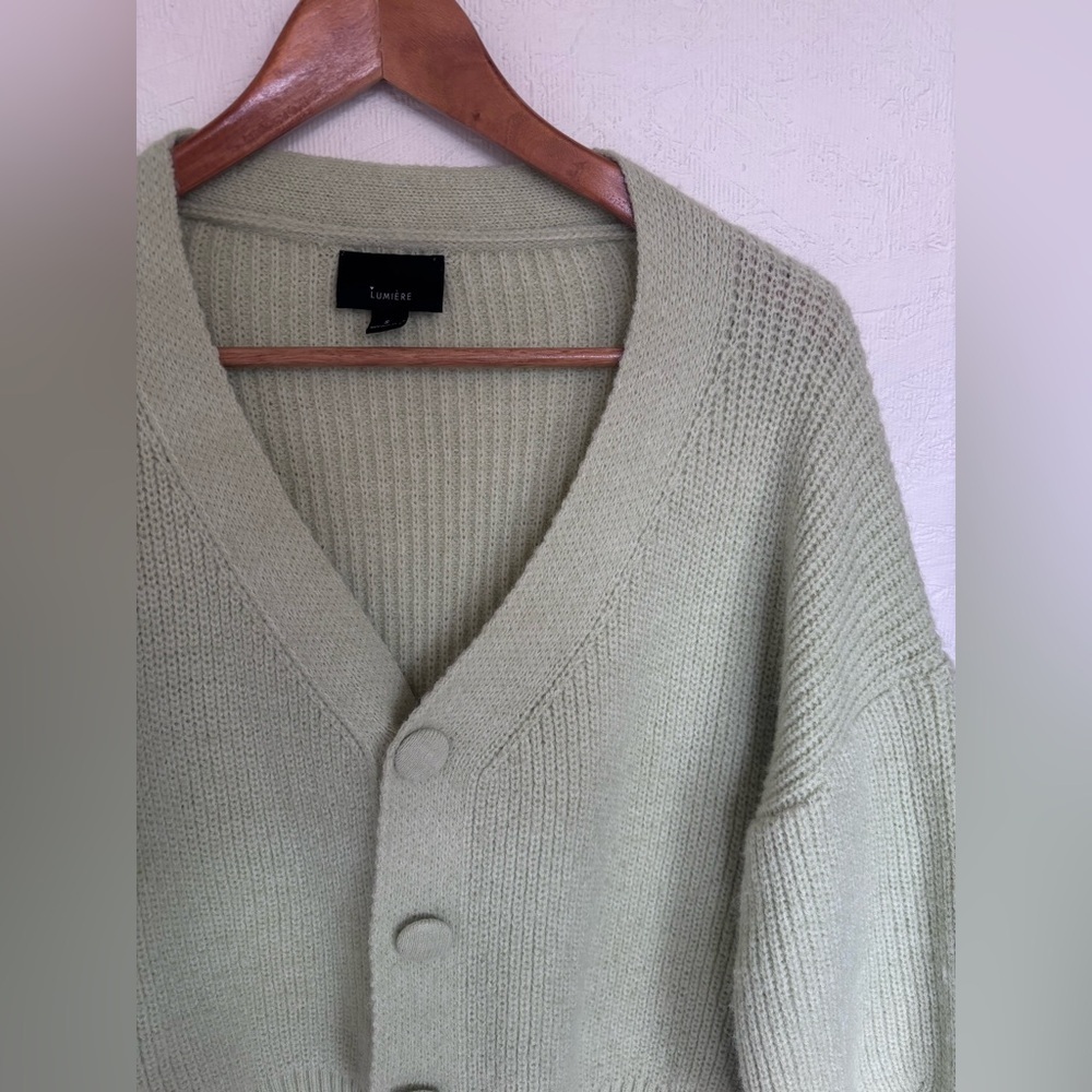 Lumiere Anthropologie Button Up Mint Green Knit Woven Cardigan Sweater Jumper - Picture 6 of 12